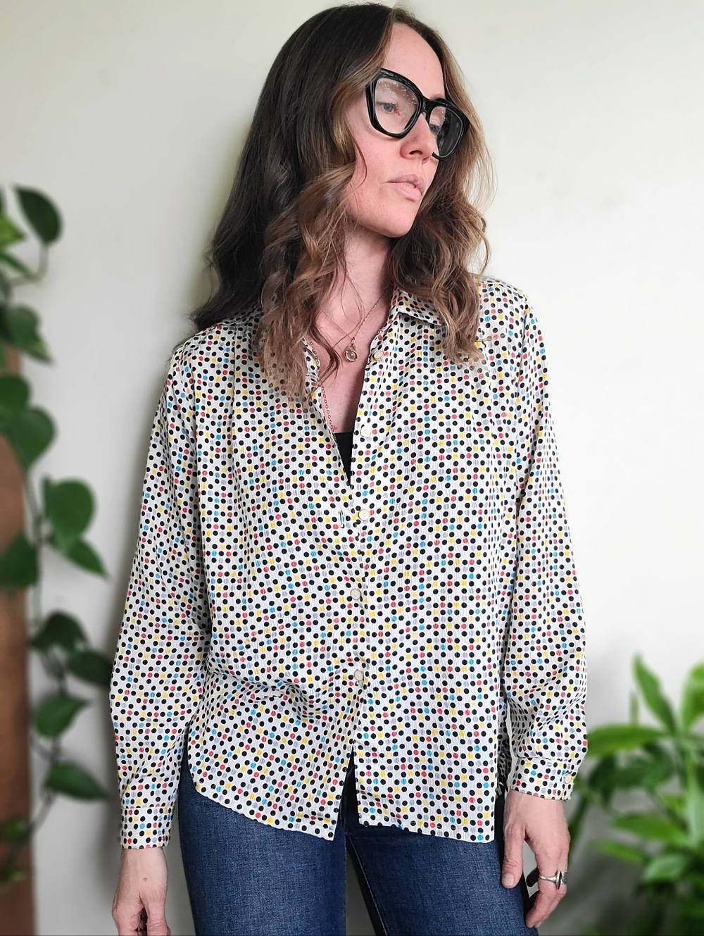 The Connect Four Vintage 70s Polka Dot Button Down M